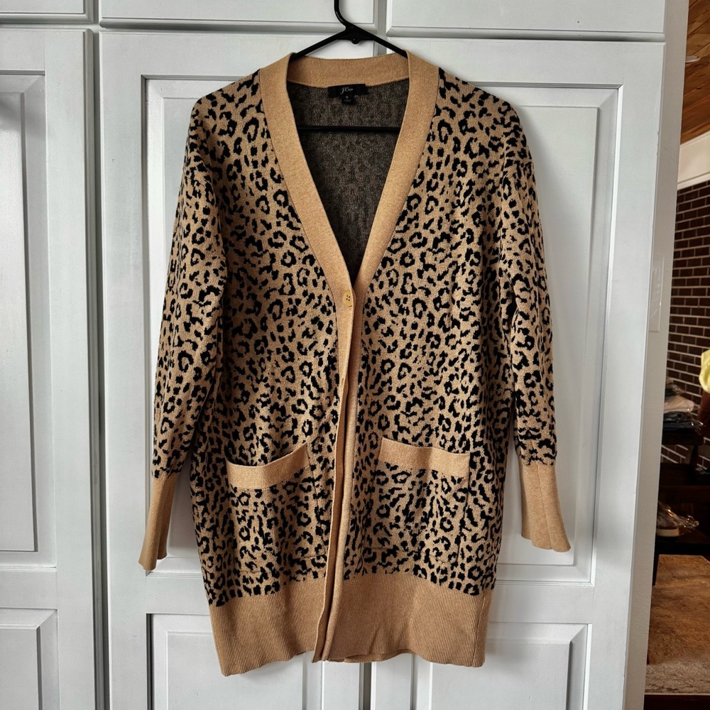 J. Crew Leopard‎ Print Long Cardigan - Tan & Black. Size Small
